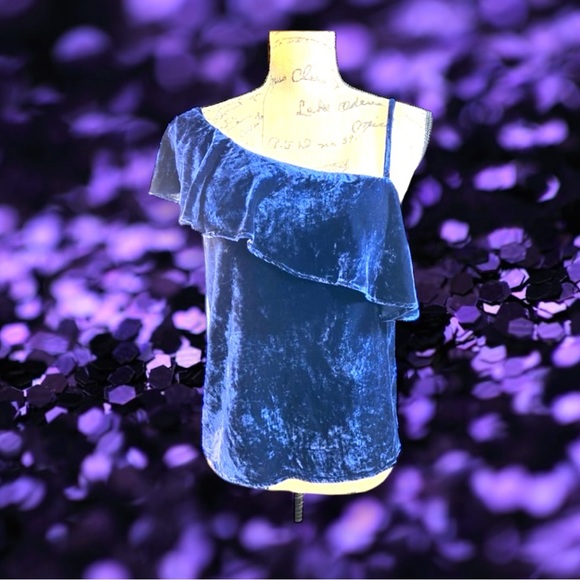 J.O.A. Royal Blue velvet one off shoulder sleeveless top SZ SM NWT - Picture 3 of 6